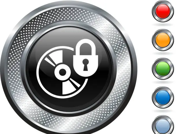 Vector illustration of Protected CD royalty free vector art on metallic button