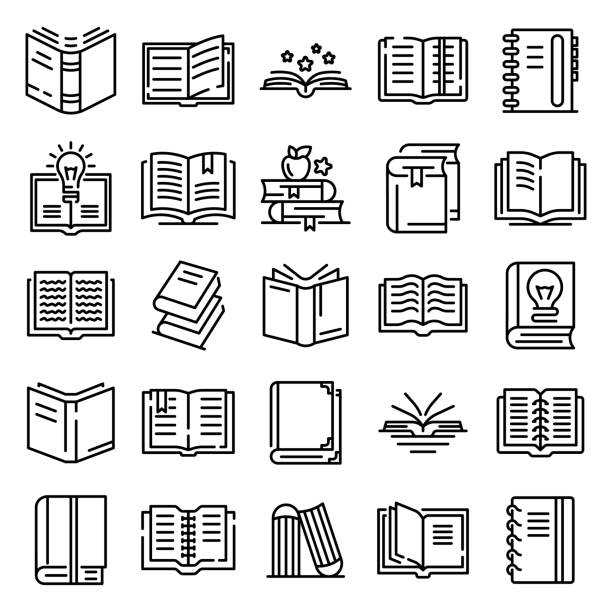 School, university books set of thin line icons on white. Outline publishing house, library vector elements School, university books set of thin line icons on white. Outline publishing house, library pictograms collection. Reading festival, club logos. Writing competition vector for infographic, web. exercise book stock illustrations