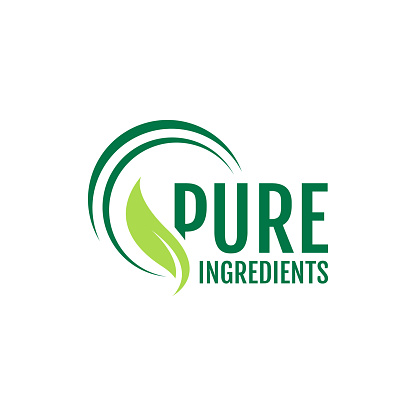 vegan food pure ingredients green leaf label stamp organic ingredients vector icon