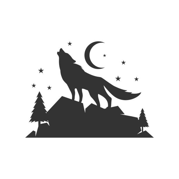 孤独なオオカミロゴデザイン背景ベクトルコンセプトイラスト - wolf coyote howling dog点のイラスト素材／クリップアート素材／マンガ素材／アイコン素材