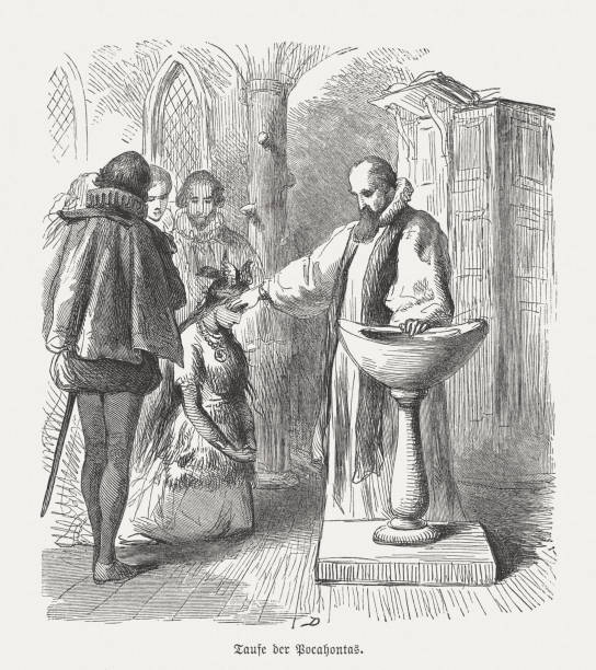 istock The Baptism of Pocahontas, wood engraving, published in 1876 1170262957