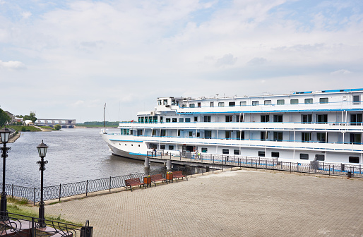 Cruise ship on the river pier