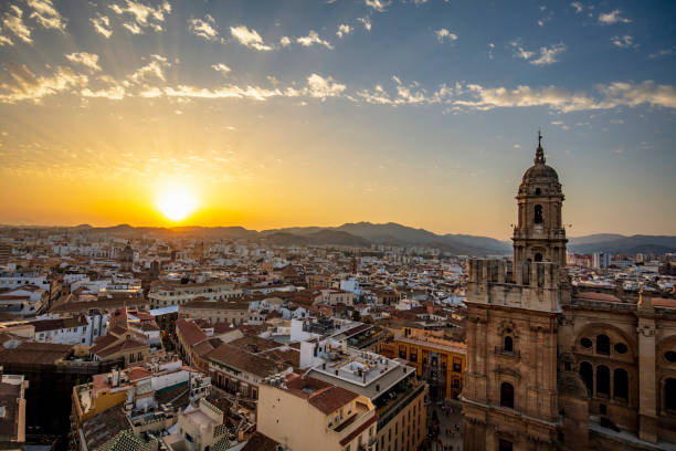 Aerial view of Malaga city with the Cathedral in the foreground.