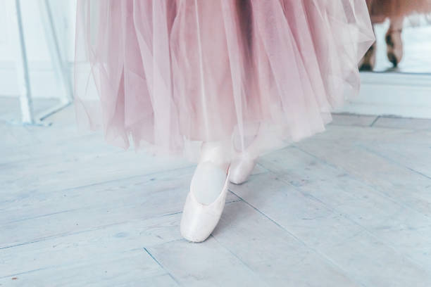 istock Ballerina hands puts pointe shoes on leg in dance class 1170268756