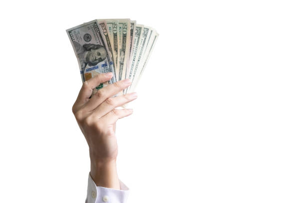 istock Isolated business hand holding dollar banknote with clipping path on white background.young businessman holding money.Business and finances making and saving money concept. 1170272621