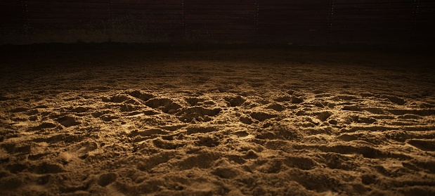 Sandy Rodeo Arena Panoramic Background. Horse Riding and Rodeo Theme.