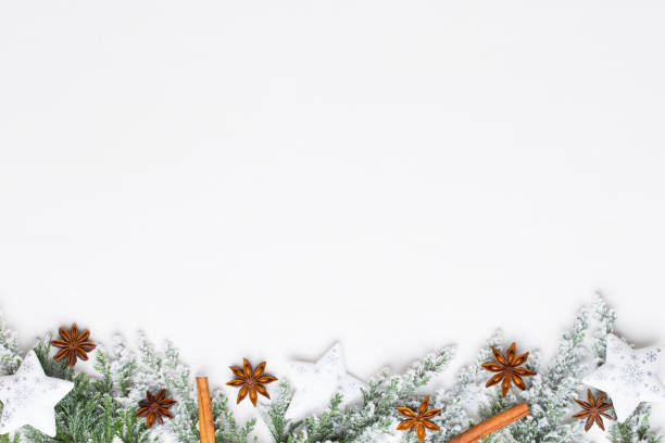 istock Christmas white Fir tree branches with stars decorations. 1170275032