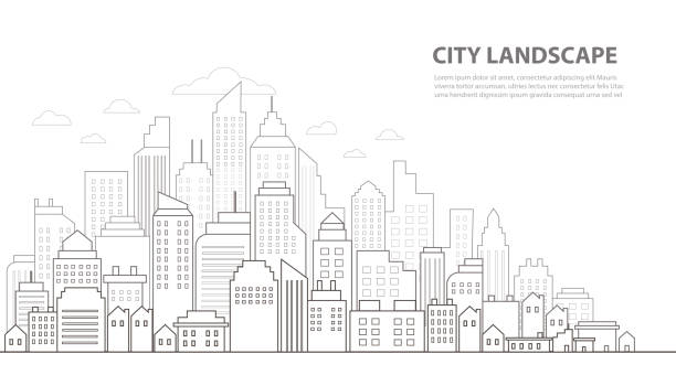 Modern City Skyline drawing line backgrounds vector illustration EPS10 Modern City Skyline drawing line backgrounds vector illustration EPS10 blueprint silhouettes stock illustrations