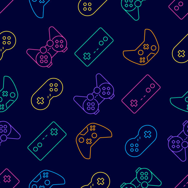 Vector seamless pattern background icon Vector video game and esport device set outline seamless pattern background. gamer stock illustrations