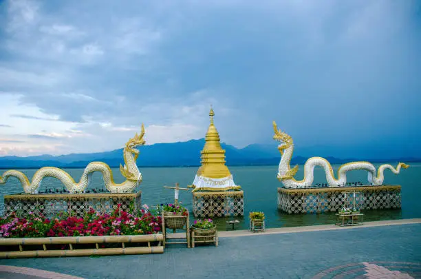 Photo of Pagoda and king of Nagaes at the grate lake of Phayao, Phayao, Thailand
