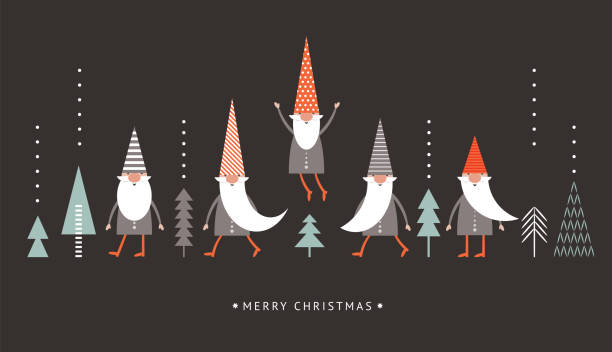 Christmas Gnomes, Greeting Christmas card vector art illustration