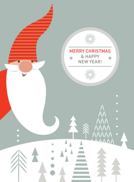 Christmas Gnomes, Greeting Christmas card vector art illustration