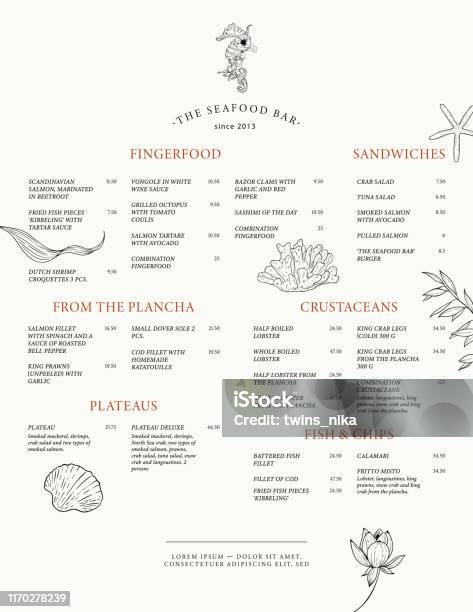 File Fish Menu Menu Template For A Fish Restaurant Seafood Vector Design Menu With ...