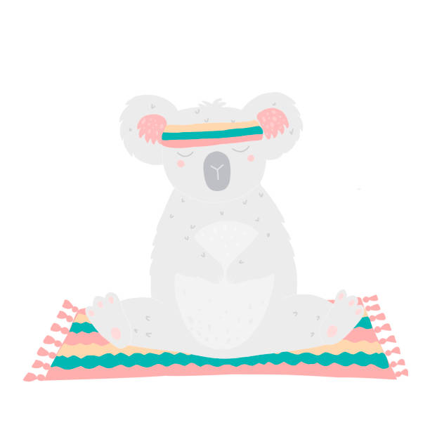 cute koala siedzi na macie i praktykuje jogę w sportowej opasce. - yoga lotus zen like buddhism stock illustrations