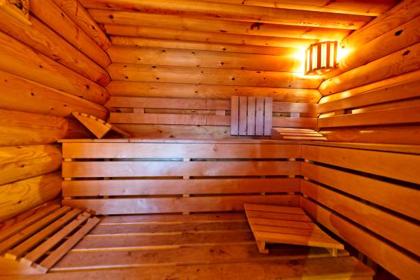 istock Indoor wooden home sauna 1170280736