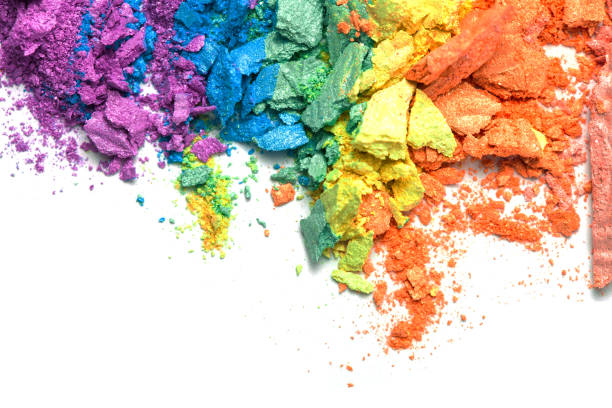istock A broken rainbow colored eye shadow smear, make up palette isolated on a white background. 1170281654