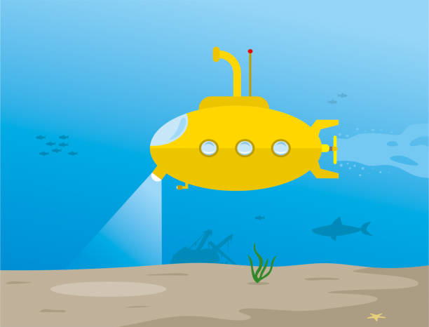 ilustrações de stock, clip art, desenhos animados e ícones de submarine researching bottom of the sea - submarino subaquático