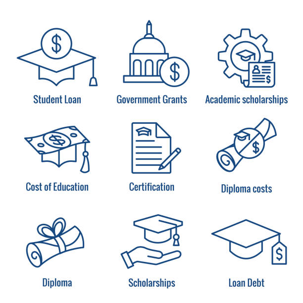 Student Loans Icon Set with Academic Scholarships & Debt Imagery Student Loans Icon Set - Academic Scholarships and Debt Imagery borrowing stock illustrations