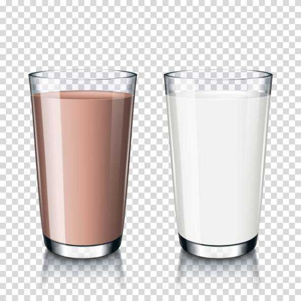 ilustrações de stock, clip art, desenhos animados e ícones de realistic transparent glass of milk and  cocoa in a glass (chocolate milk), isolated. - breakfast cup coffee hot drink