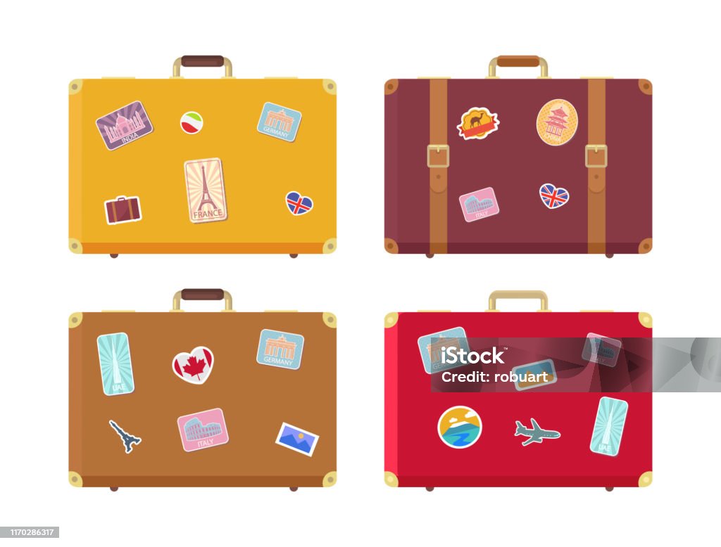 Gepäck Reisen Taschen Mit Aufkleber Set Vektor Stock Vektor Art