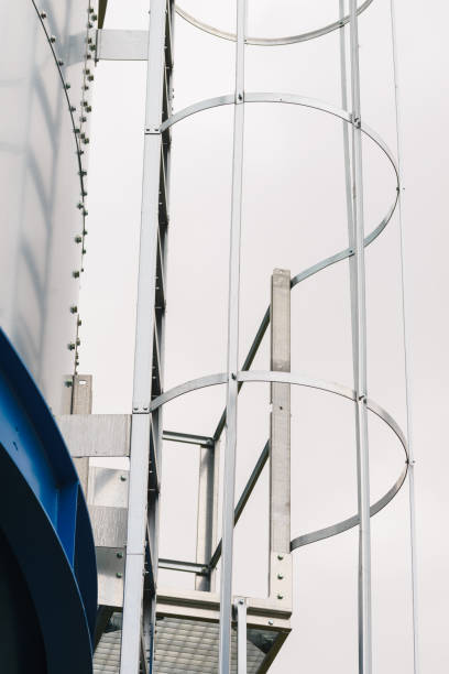 istock Industrial metal ladder with round railing 1170286436