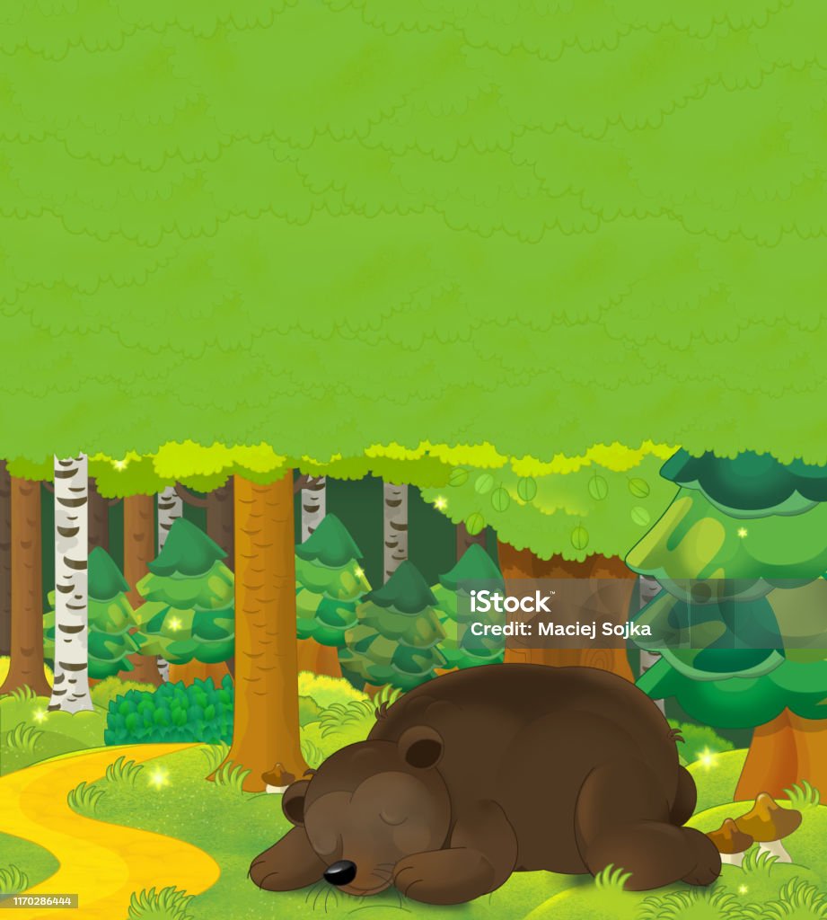 Ilustración de Escena De Dibujos Animados Con Un Oso Durmiendo En El Bosque Con Espacio Para El Texto y más Vectores Libres de Derechos de Abedul - iStock Ilustración de Escena De Dibujos Animados Con Un Oso Durmiendo En El Bosque Con Espacio Para El Texto y más Vectores Libres de Derechos de Abedul - iStock