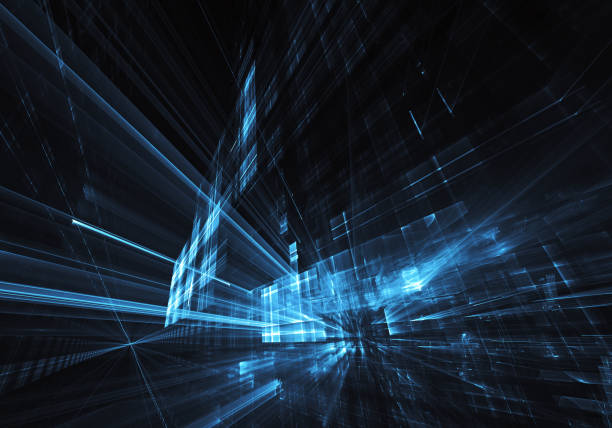istock Abstract 3D fractal background, 3D illustration. Virtual Neon City 1170287938