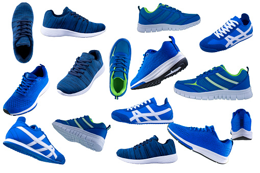 Sneakers. Blue sport shoes side view