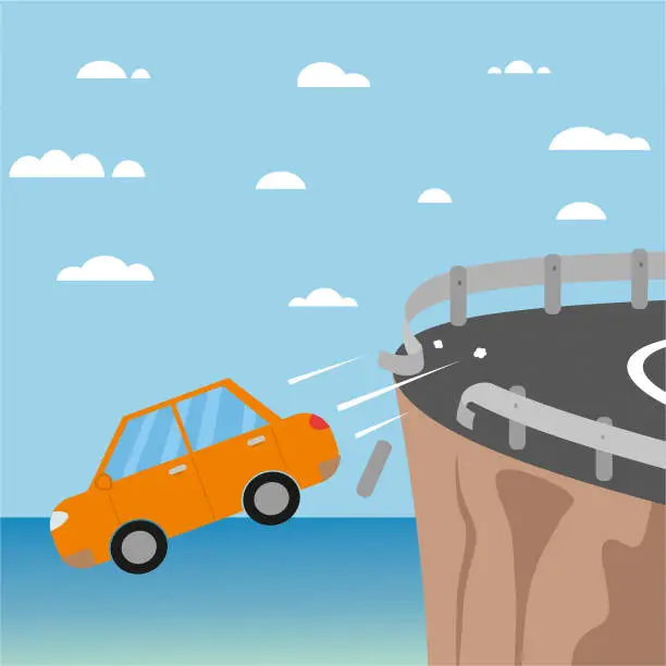 Vector illustration of Car flying off cliff vector illustration