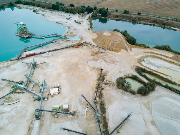 Sand mining in the lake and extraction process