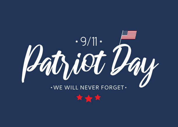 ilustraciones, imágenes clip art, dibujos animados e iconos de stock de patriot day 9/11 tarjeta de presentación de ee.uu., 11 de septiembre. nunca lo olvidaremos. vector - never