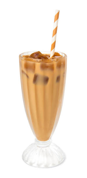 istock Iced coffee with milk in a glass isolated on white background 1170298820