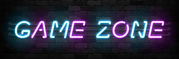 Vector illustration of Vector realistic isolated neon sign of Game Zone typography icon for template and layout on the wall background. Concept of gaming.