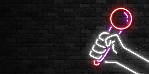 ilustrações de stock, clip art, desenhos animados e ícones de vector realistic isolated neon sign of karaoke flyer icon for template decoration and invitation covering on the wall background. concept of night club and party. - comedian
