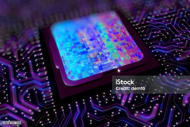 Computer Processor Circuit Board With Glitch Stock Photo - Download Image Now - Semiconductor, Computer Chip, Technology