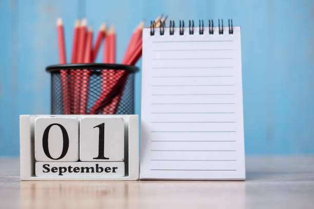 istock Hello September Calendar, Welcome Back to school concept with notebook and pencils. copy space for text 1170308536