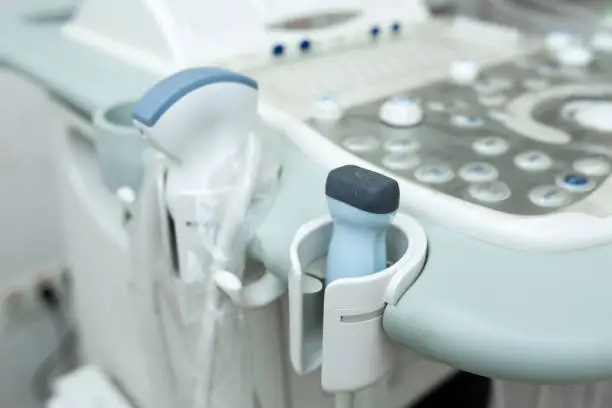 Photo of Medical equipment background, close up ultrasound device