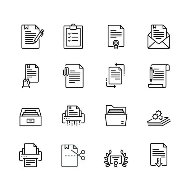 Vector illustration of Document Line Icon Set