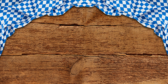 old rustic retro wood wooden texture with bavarian flag dark brown vintage weathered Beer Fest background