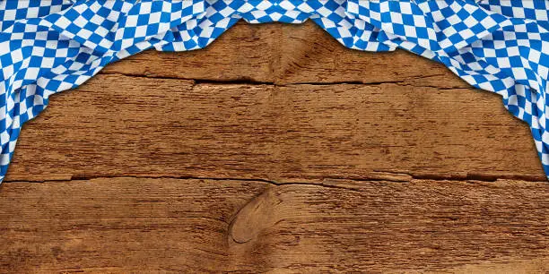 old rustic retro wood wooden texture with bavarian flag dark brown vintage weathered natural Beer Fest panorama background