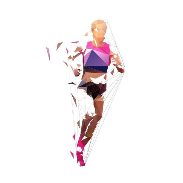실행 여자, 추상 기하학적 벡터 그림. 실행 - silhouette jogging running backgrounds stock illustrations