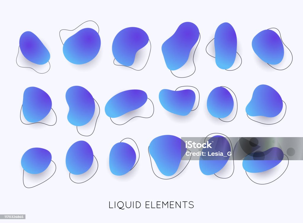 Satz von abstrakten flüssigen Form. Gradient schillernde Formen. Set isolierte flüssige Elemente des holographischen Designs. - Lizenzfrei Form Vektorgrafik