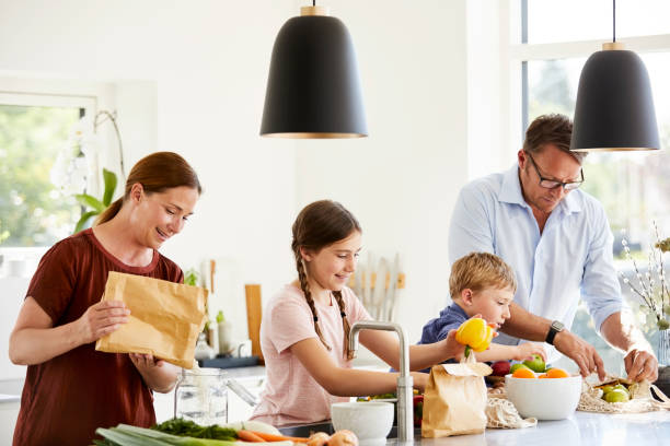istock Children with parents unpacking groceries 1170328720