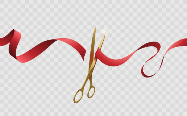 Grand opening cutting red ribbon Grand opening cutting red ribbon in vector cutting stock illustrations