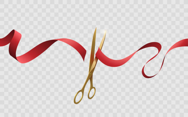 Grand opening cutting red ribbon Grand opening cutting red ribbon in vector Beginnings stock illustrations