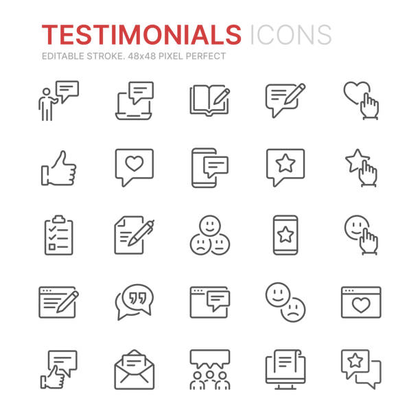 Collection of testimonials related line icons. 48x48 Pixel Perfect. Editable stroke Collection of testimonials related line icons. 48x48 Pixel Perfect. Editable stroke writing activity icons stock illustrations