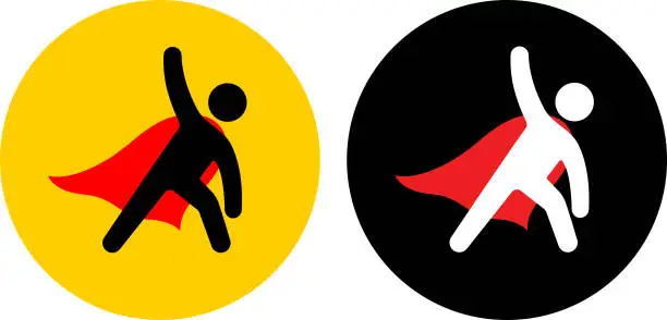 Vector illustration of Superhero with Cape Stretching Icon