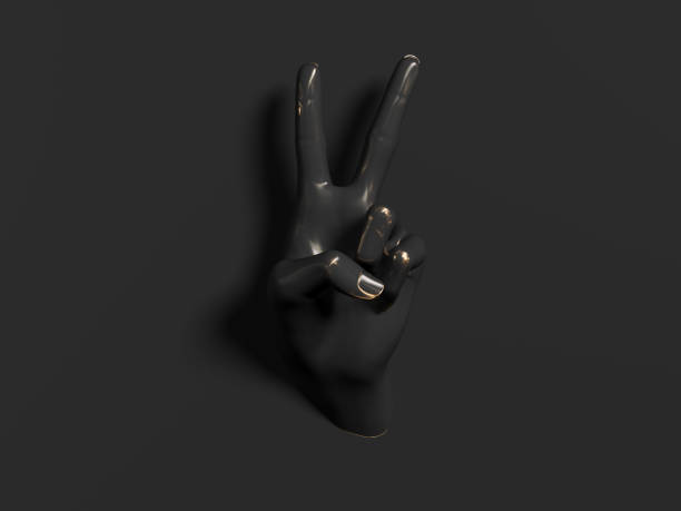 istock Victory black hand sign. Abstract hand gesture black sculpture. 3d illustration 1170343371