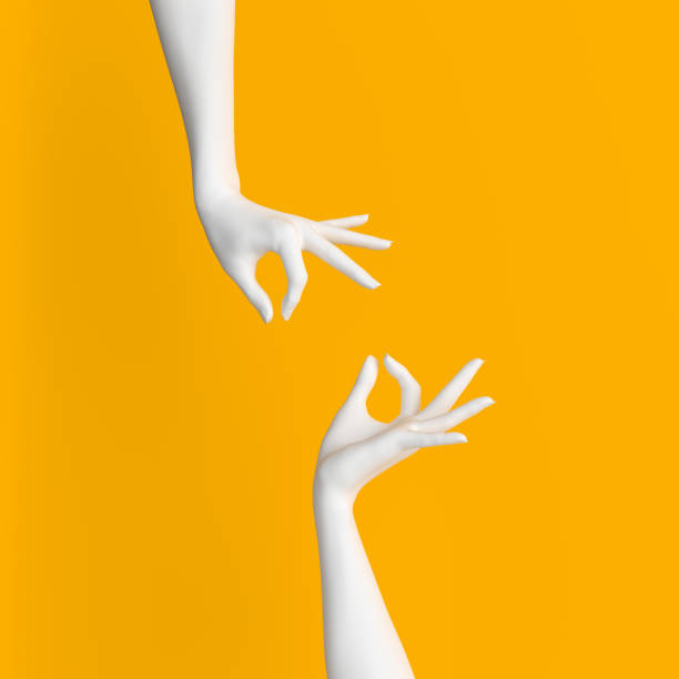 istock Abstract Hand pose like picking something isolated on yellow. 3d illustration 1170343533