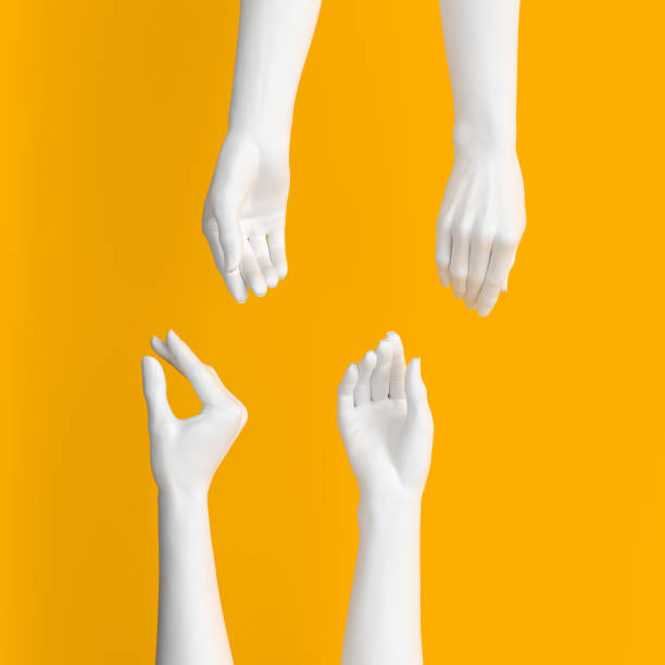 istock Abstract Hand pose like picking something isolated on yellow. 3d illustration 1170343554